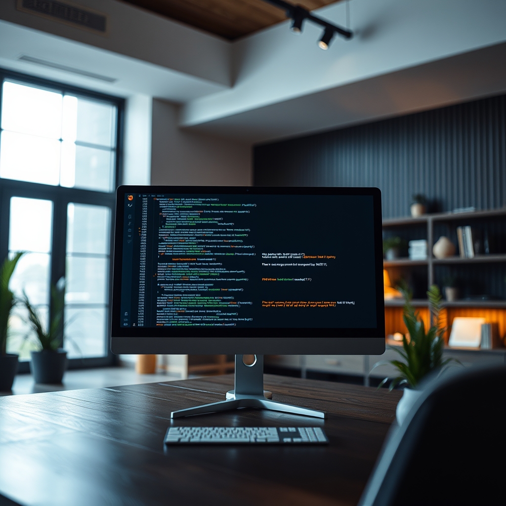 Интерфейс программного кода на мониторе с обработкой текстовых данных и диаграммами