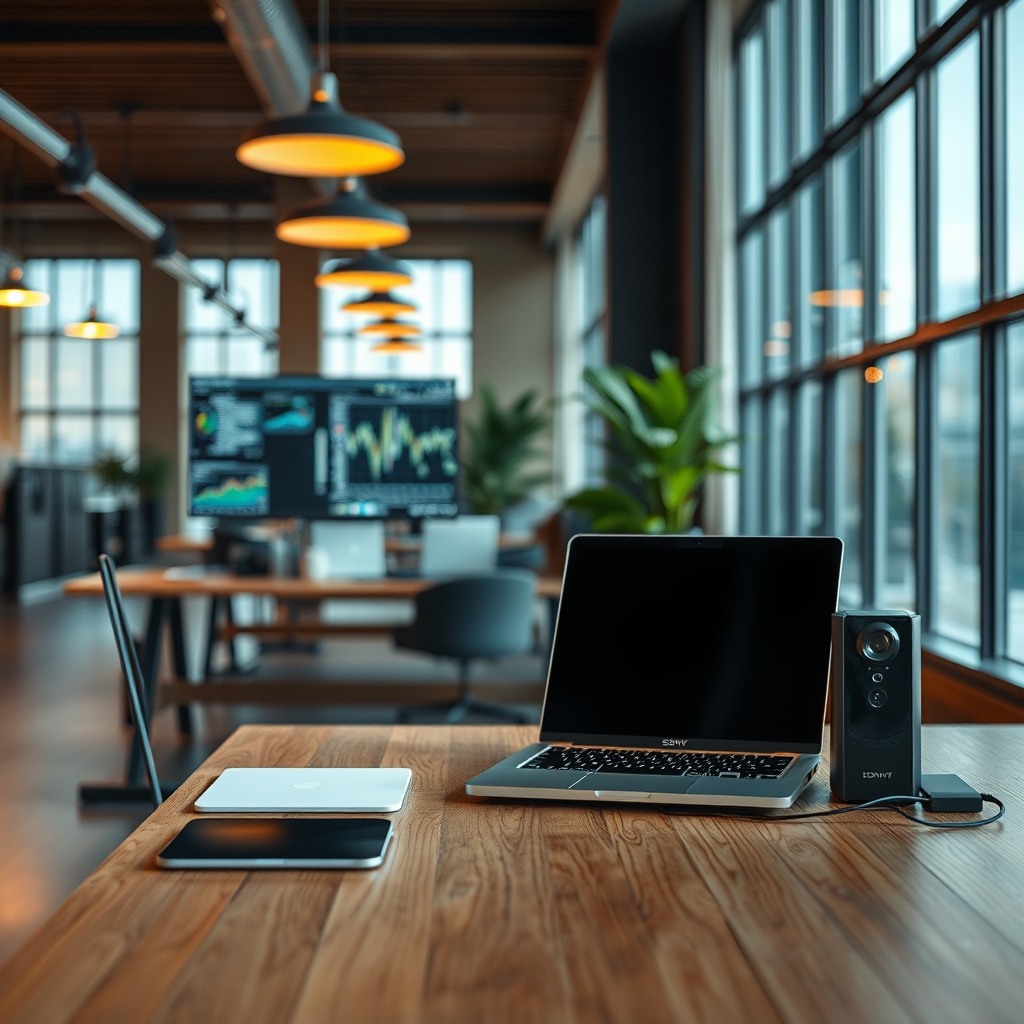 Современный рабочий стол с ноутбуком и мониторами, отображающими графики машинного обучения