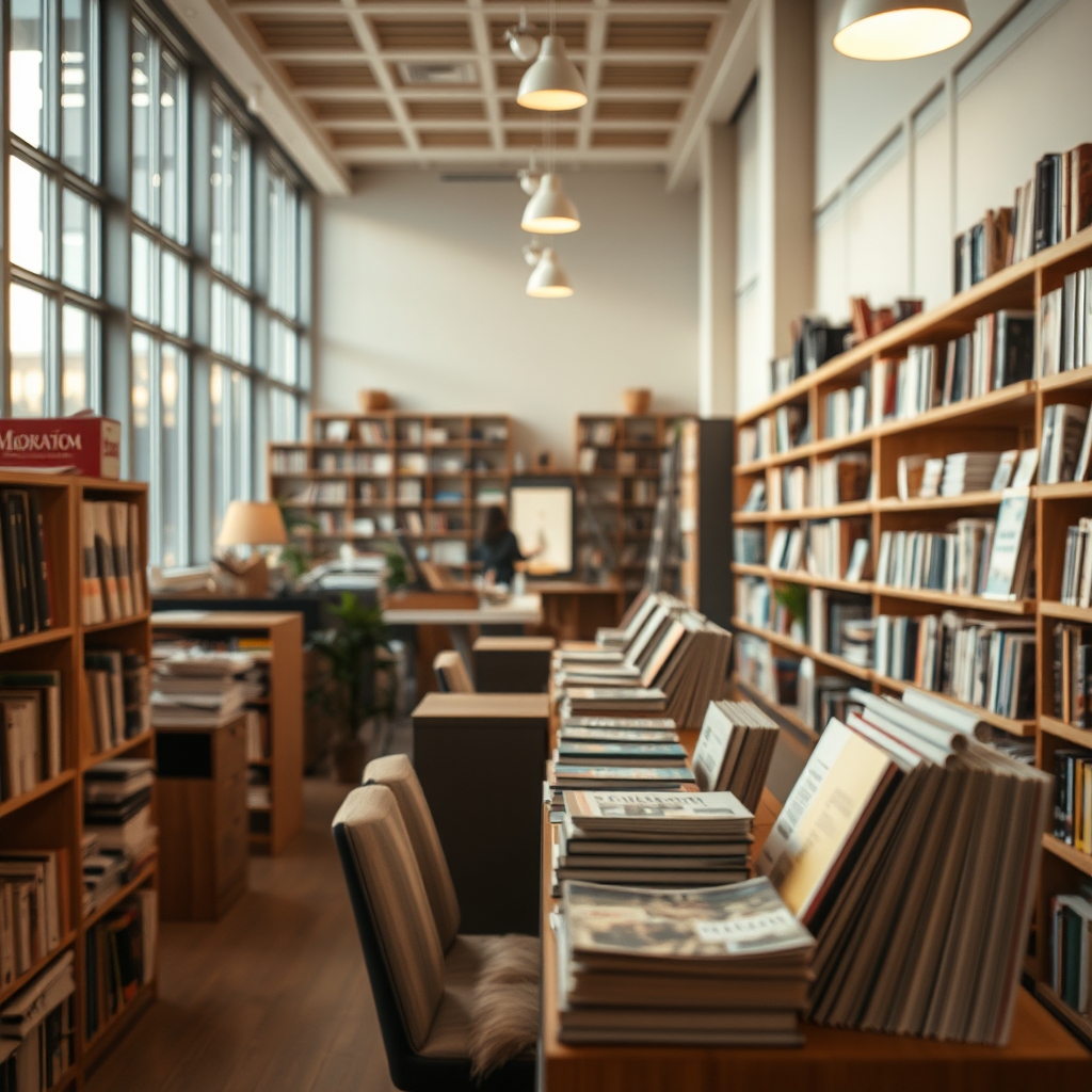 Стеллаж с книгами и техническими журналами в кабинете