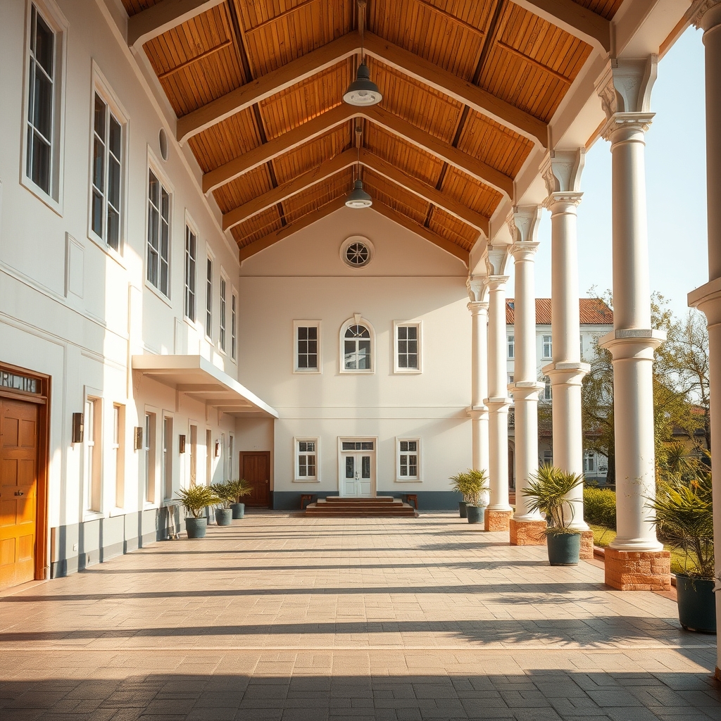 Университетский кампус с зелёными деревьями и корпусами